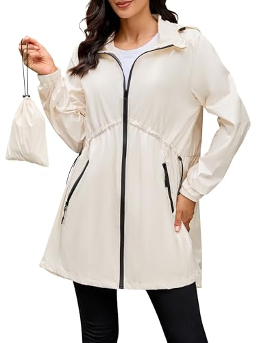 lightweight Rain Coat For Women Hooded Long Windbreaker Jacket Waterproof Packable Raincoat with Pockets S-XXL