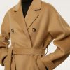 100 Wool Double-faced Women Wool Blend Coat Double-breasted Casual Cashmere Coat Belted Trench Jacket with Pockets