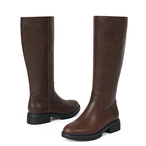 41rMsHXZTL.jpg Knee High Boots for Women Round Toe Women's Fashion Tall Riding Boots Chunky Platform Long Flat Boot with Side Zipper Low Heel