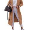 Women's Double Breasted Pea Coat Winter Notched Lapel Collar Wool Blend Long Trench Coat Jackets