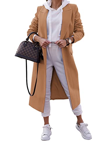 Women's Double Breasted Pea Coat Winter Notched Lapel Collar Wool Blend Long Trench Coat Jackets