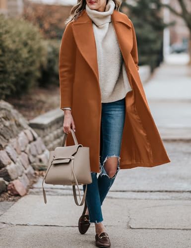 41rSGK3N5cL.jpg Women's Trench Coat Long Wool Blend Pea Coat Winter Casual Overcoat Notched Lapel Collar Belted Long Jacket Outerwear