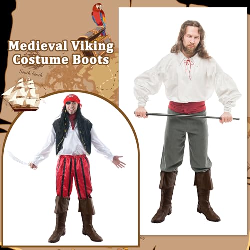 Pirate Boots Men Medieval Renaissance Boots Halloween Costume Caribbean Leather Long Shoes Women Riding Cosplay