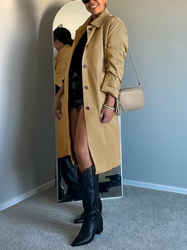 Womens Trench Coats Single Breasted Long Windproof Overcoat with Pockets and Belt