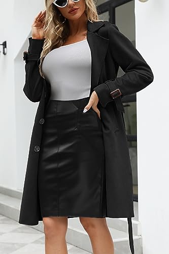 Womens Faux Suede Leather Jacket Spring and Winter Fashion Long Trench Coat, Lightweight Windbreaker