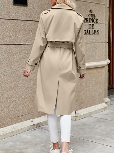 41scQss-TkL.jpg Women's Double Breasted Trench Coats Causal Windproof Long Lapel Pocketed Overcoat with Belt