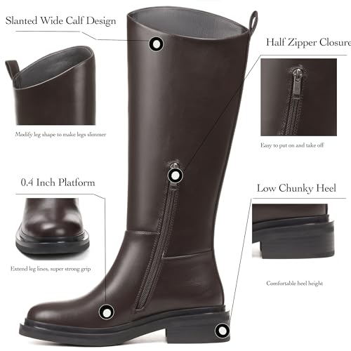 41sfYtnm6L.jpg Knee High Boots for Women Round Toe Flat Low Chunky Heel Boot Side Zipper Dress Long Fashion Tall Boot Fall Winter Riding Wide