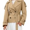 41sm6nYKX-L.jpg Womens Cropped Trench Coat Casual Double Breasted Short Jacket Fall Fashion Outerwear with Belt