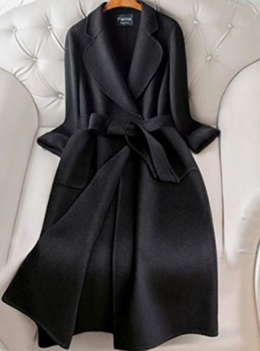 41tTa3uiXwL.jpg Womens Wool Trench Coats Autumn Winter 100% Wool Solid Color V-Neck Coat Slim Warm Long Overcoat Belt Jackets Outwear