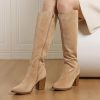 41tnu5fMXxL.jpg Womens Knee High Boots Pointed Toe Suede Boots Chunky Heel Faux Slouchy Shoes Tall Fall 2025 Side Zipper