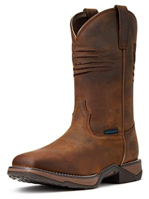 Womens Anthem Patriot Embroidery Pull On Casual Boots Mid Calf Low Heel 1-2" - Brown