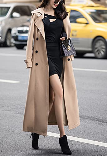 Women's Fall Dressy Office Double Breasted Maxi Long Trench Coat Overcoat