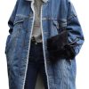 41v5OV7xAEL.jpg Women Long Sherpa Fleece Lined Jeans Jacket Denim Trench Coat Thicken Button Down Patchwork Trucker Coat Overcoat
