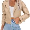 Womens Lapel Trench Coat Double Breasted Cropped Jacket Casual Outwear with Belt