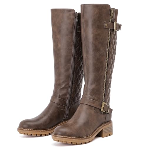 Women's Knee High Boots Classic Comfort Riding Combat Boot Round Toe Side Zipper Long Tall Fall Winter Boots for Women.