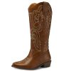 41yUBU-bP8L.jpg Women's Cowboy Boots Mid Calf Cowgirl Embroidered Western Pointed Toe Chunky Heel Pull On Knee High Boots