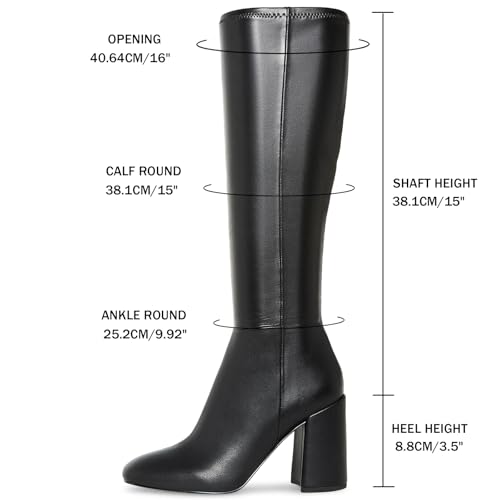 41ykvJmdH7L.jpg Women's Knee High Boots Faux Leather Square To Tall Boots Fashion Chunky Block Heel Long Boots with Side Zip