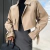 41zncByUvTL.jpg Women's Cropped Trench Coat Long Sleeve Casual Jacket Classic Double-Breasted Lapel Overcoat Fashion Outerwear