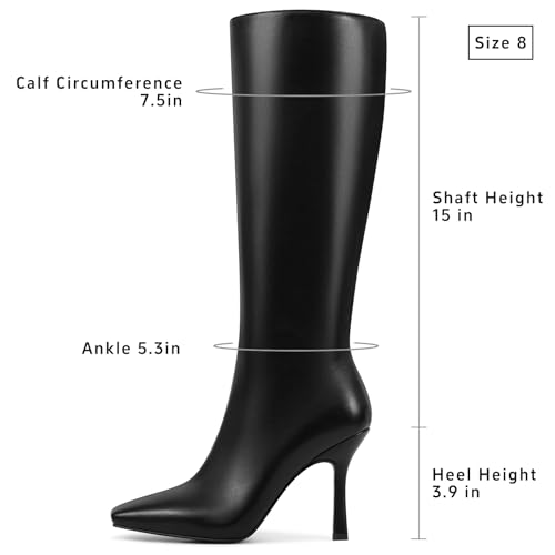 Stiletto High Heel Knee High Boots for Women with Square Toe Side Zipper Fashion Tall Long Boots