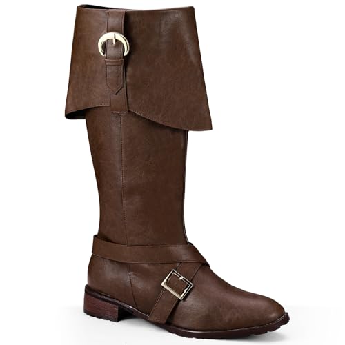 Pirate Boots Men Medieval Renaissance Boots Halloween Costume Caribbean Leather Long Shoes Women Riding Cosplay