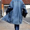 41zxNH4cBDL.jpg Women Long Sherpa Fleece Lined Jeans Jacket Denim Trench Coat Thicken Button Down Patchwork Trucker Coat Overcoat