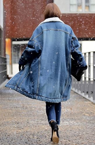 41zxNH4cBDL.jpg Women Long Sherpa Fleece Lined Jeans Jacket Denim Trench Coat Thicken Button Down Patchwork Trucker Coat Overcoat