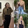 Womens Cropped Bike Jacket Casual Double Breasted Trench Coat with Belt