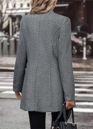 Women's Stand Collar Single Breasted Pea Coat Casual Wool Blend Mid Long Trench Coat Winter Jackets