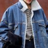 5154a8YVL1L.jpg Women Long Sherpa Fleece Lined Jeans Jacket Denim Trench Coat Thicken Button Down Patchwork Trucker Coat Overcoat