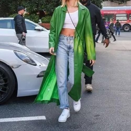 515vi93VmhL.jpg Women's Trench Coat Leather Lambskin Long Overcoat Jacket Real Genuine Green For Women