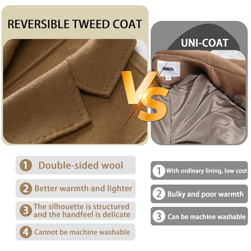 Women's Double Sided Blended Long Wool Pea Coat,Notch Lapel Overcoat Wool Jacket Long Trench Wool Dress Coat,Brown