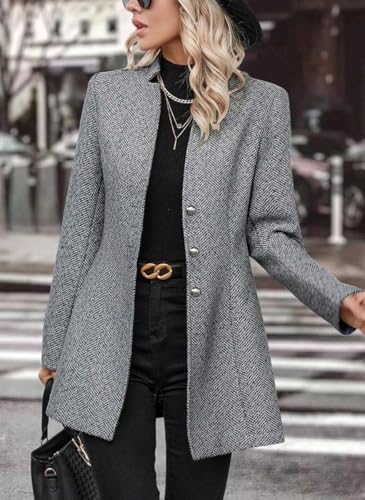 Women's Stand Collar Single Breasted Pea Coat Casual Wool Blend Mid Long Trench Coat Winter Jackets