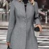 Women's Stand Collar Single Breasted Pea Coat Casual Wool Blend Mid Long Trench Coat Winter Jackets