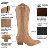 51DuzsAQQSL.jpg Cowboy Boots for Women Cowgirl Boots Embroidered Knee-High Western Boots Pointy Toe with Chunky Heel