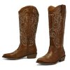 51F-U-WhGhL.jpg Women's Cowboy Boots Mid Calf Cowgirl Embroidered Western Pointed Toe Chunky Heel Pull On Knee High Boots