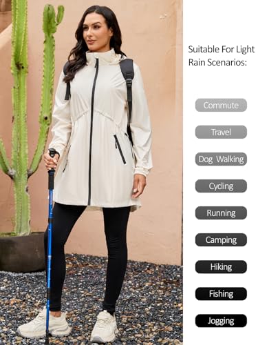 lightweight Rain Coat For Women Hooded Long Windbreaker Jacket Waterproof Packable Raincoat with Pockets S-XXL