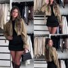 Womens Cropped Bike Jacket Casual Double Breasted Trench Coat with Belt
