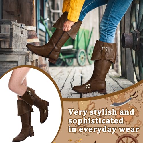 Pirate Boots Men Medieval Renaissance Boots Halloween Costume Caribbean Leather Long Shoes Women Riding Cosplay