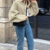 Women Cropped Wool Blend Pea Coat Short Jacket Peacoat Long Sleeve Button Down Crop Jacket