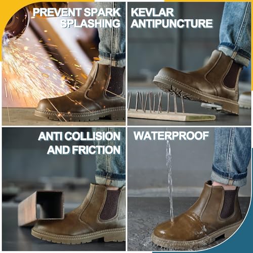 51TfVkSVKJL.jpg Unisex-Adults Steel Toe Chelsea Boots, Men's Industrial Construction Shoes, Waterproof, Lightweight, Comfortable, Non-slip