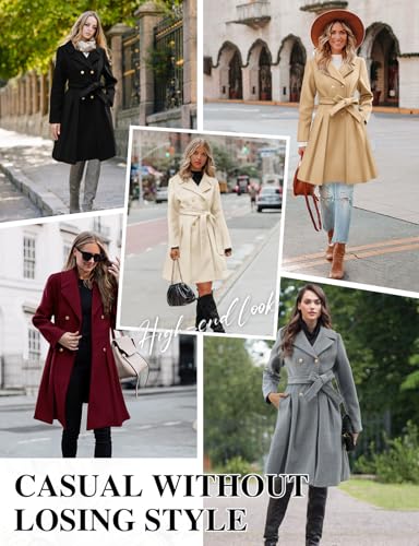 Women’s Wool Blend Trench Coat Slim Double Breasted Notch Lapel Pea Coat Thick A Line Jacket with Pockets(S-XXL)
