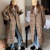 51a0AzymA8L.jpg Womens Leopard Long Wool Trench Coat Notched Lapel Double Breasted Pea Coat Winter Warm Overcoat