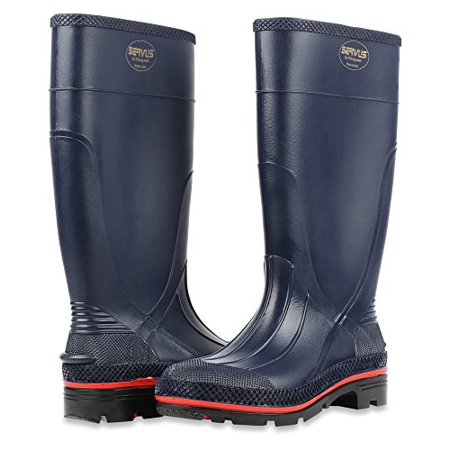 51bXckmK9eL.jpg MAX 15" PVC Chemical-Resistant Soft Toe Women's Work Boots, Navy, Red & Black (75126)
