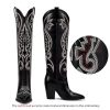 Womens Cowboy Knee High Boots Cowgirl Boots Western Boots with Embroidered Pointed Toe Chunky Heel Slip on Retro Tall Boots