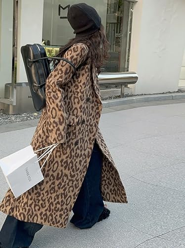 51cG-Jz5xuL.jpg Womens Leopard Long Wool Trench Coat Notched Lapel Double Breasted Pea Coat Winter Warm Overcoat
