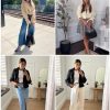 Womens Lapel Trench Coat Double Breasted Cropped Jacket Casual Outwear with Belt