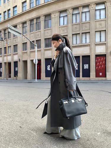 Womens 2025 Fashion Double Breasted Long Trench Coat Windproof Classic Lapel Overcoat with Belt