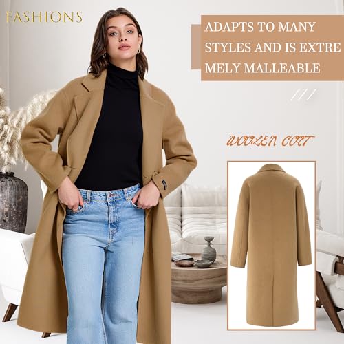 Women's Double Sided Blended Long Wool Pea Coat,Notch Lapel Overcoat Wool Jacket Long Trench Wool Dress Coat,Brown