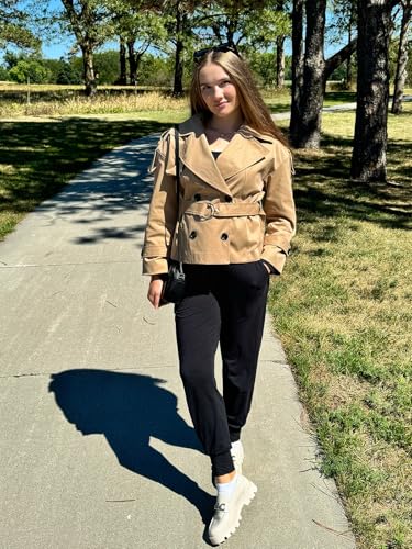 51kDSl9cZfL.jpg Womens Cropped Trench Coat Casual Double Breasted Short Jacket Fall Fashion Outerwear with Belt