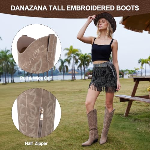 51kp1NQpioL.jpg Knee High Cowgirl Boots Women Wide Calf Rhinestones Cowboy Boots Lady Pointed Toe Chunky Heel Embroidered Sparkly Boot With Side